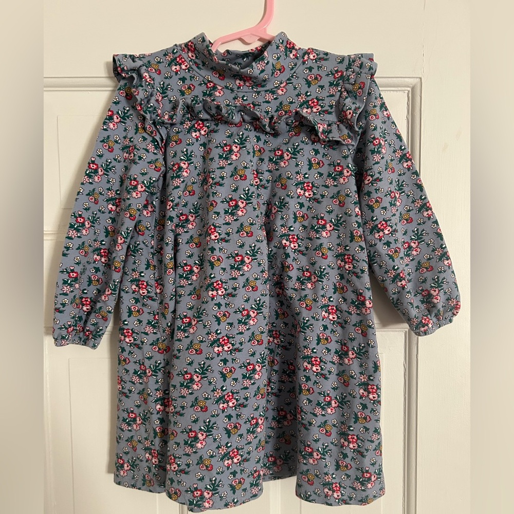 Mini Boden Floral Ruffle Long Sleeve Dress